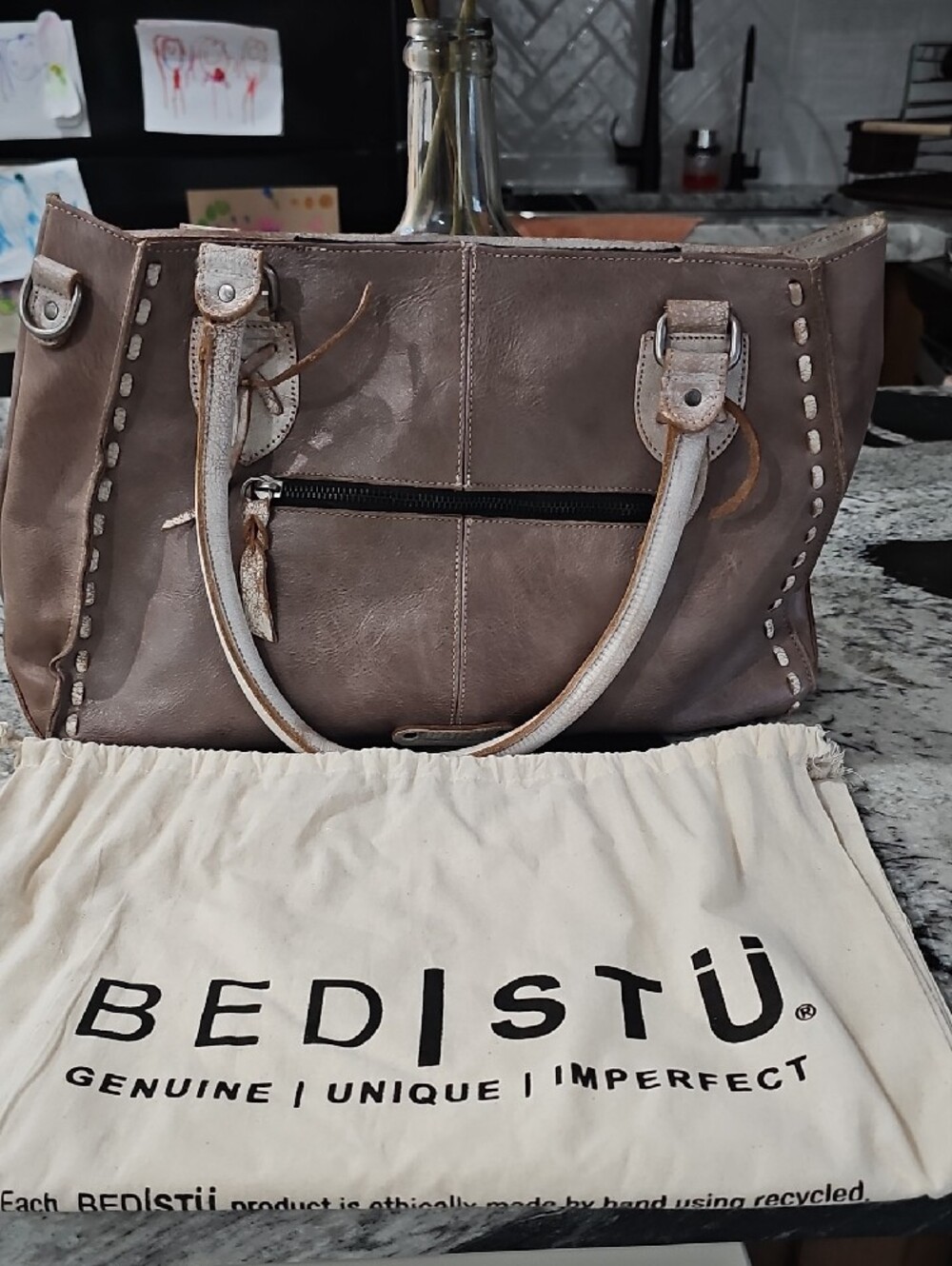 BED|STU NWOT Leather Brown And Cream Rockababy - Picture 2 of 4